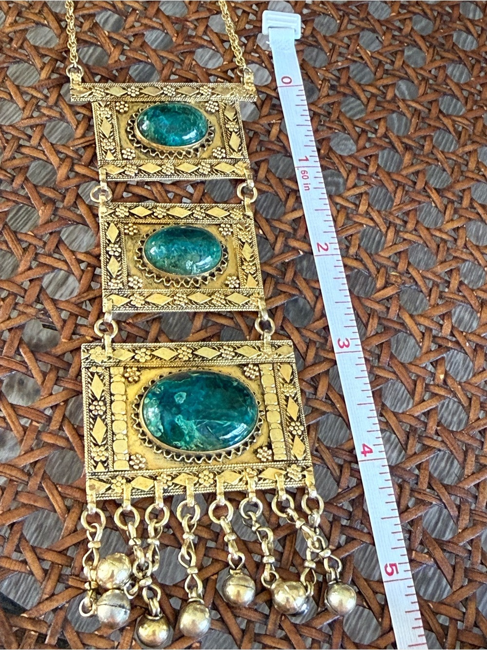 Vintage Cascading Chain dangeling
Necklace Green stone Color70's
Signe ISRAEL925